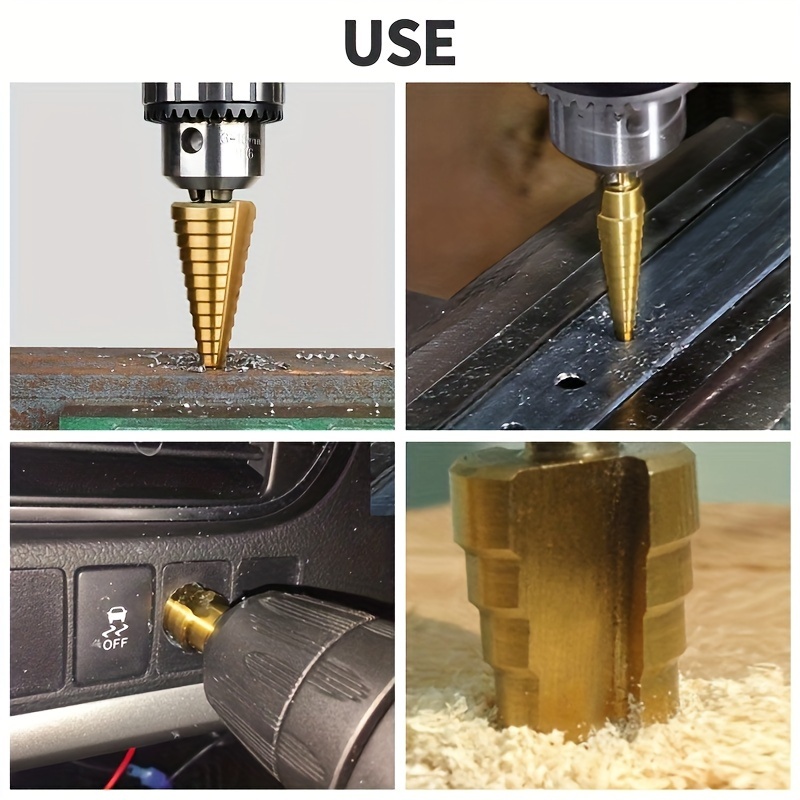 3pcs Titanium-Coated HSS Step Drill Bit Set, Corrosion-Resistant, Durable, for Wood & Metal Drilling, No Electricity Needed, Versatile Tool Kit - Image 5