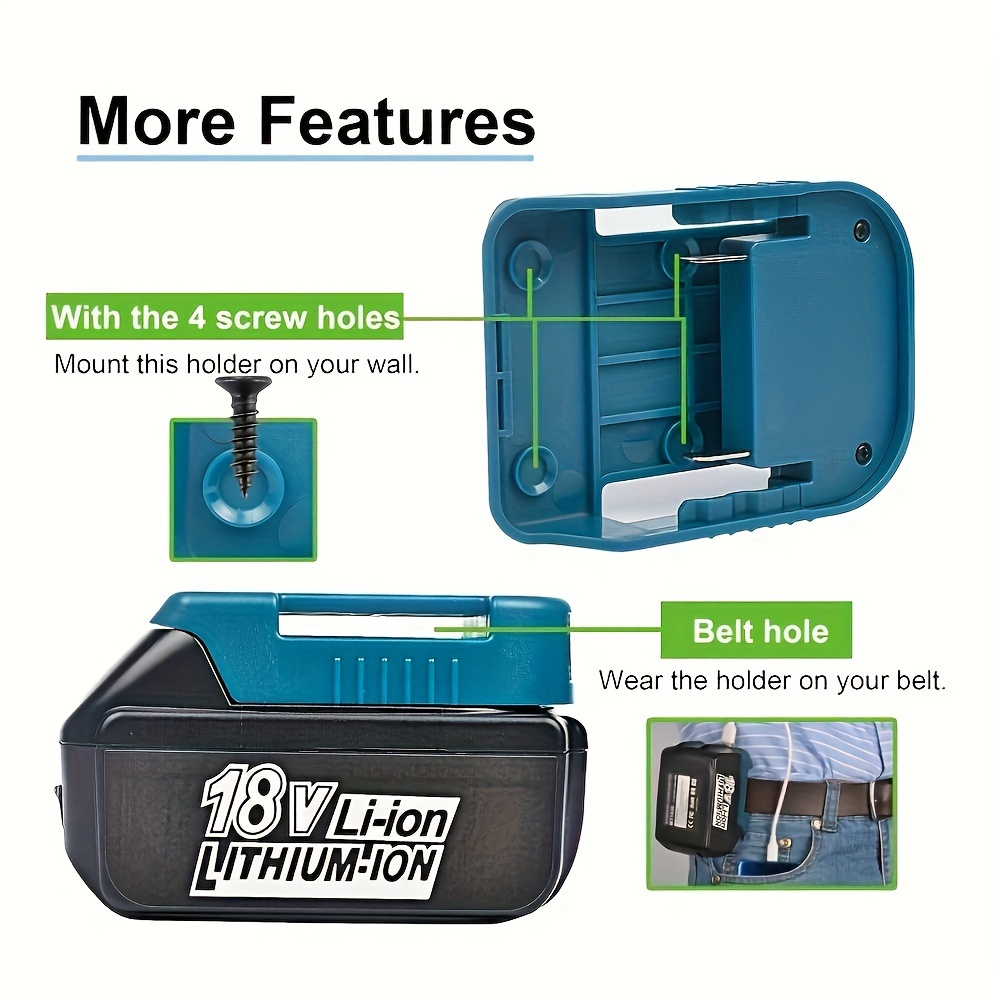 Makita 18V Lithium Battery Fast Charger Dock - Portable Adapter with 5V USB & 18W Type-C Ports, 1pc, Battery Adapter - Image 8