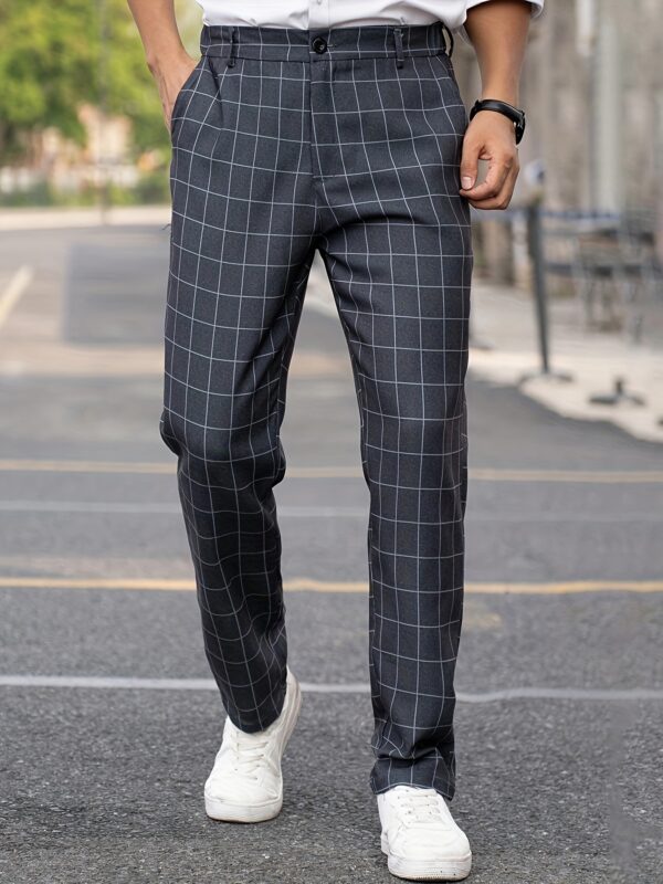 Men's Suit Pants With Plaid Design, Regular Fit And Cuffed Casual Bottoms For Business And Formal Occasions, Suitable For All Seasons