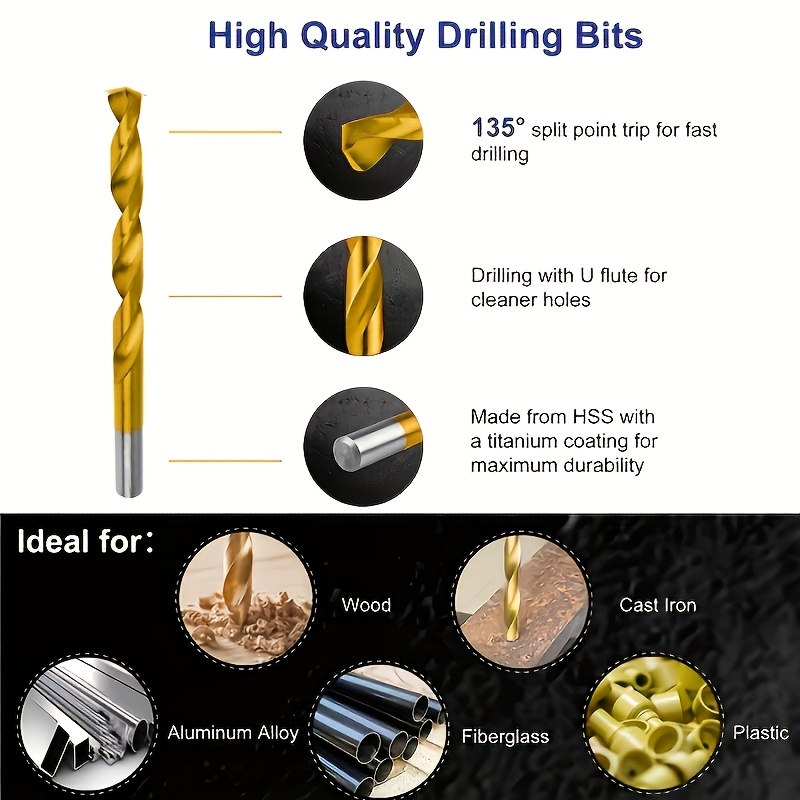 50pcs Titanium Coated High-Speed Steel Drill Bit Set - High-Quality 135° Point, Suitable for DIY Crafts, Woodworking, Engraving, and Jewelry Making, Sizes 1/25" to 1/8", Metal Cylindrical - Image 4