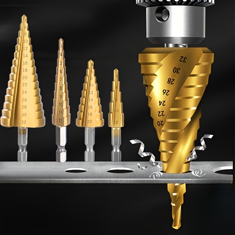 3pcs Titanium-Coated HSS Step Drill Bit Set, Corrosion-Resistant, Durable, for Wood & Metal Drilling, No Electricity Needed, Versatile Tool Kit