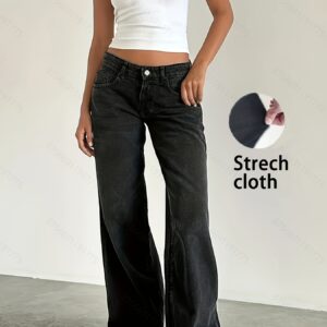 Women's Fashion Stretch Denim JK8820-T# Long Pants, Casual Washed Jeans, Straight Fit, No Belt, All-Season, Solid Color, Regular Length, Built-in Zipper, CPUY Brand