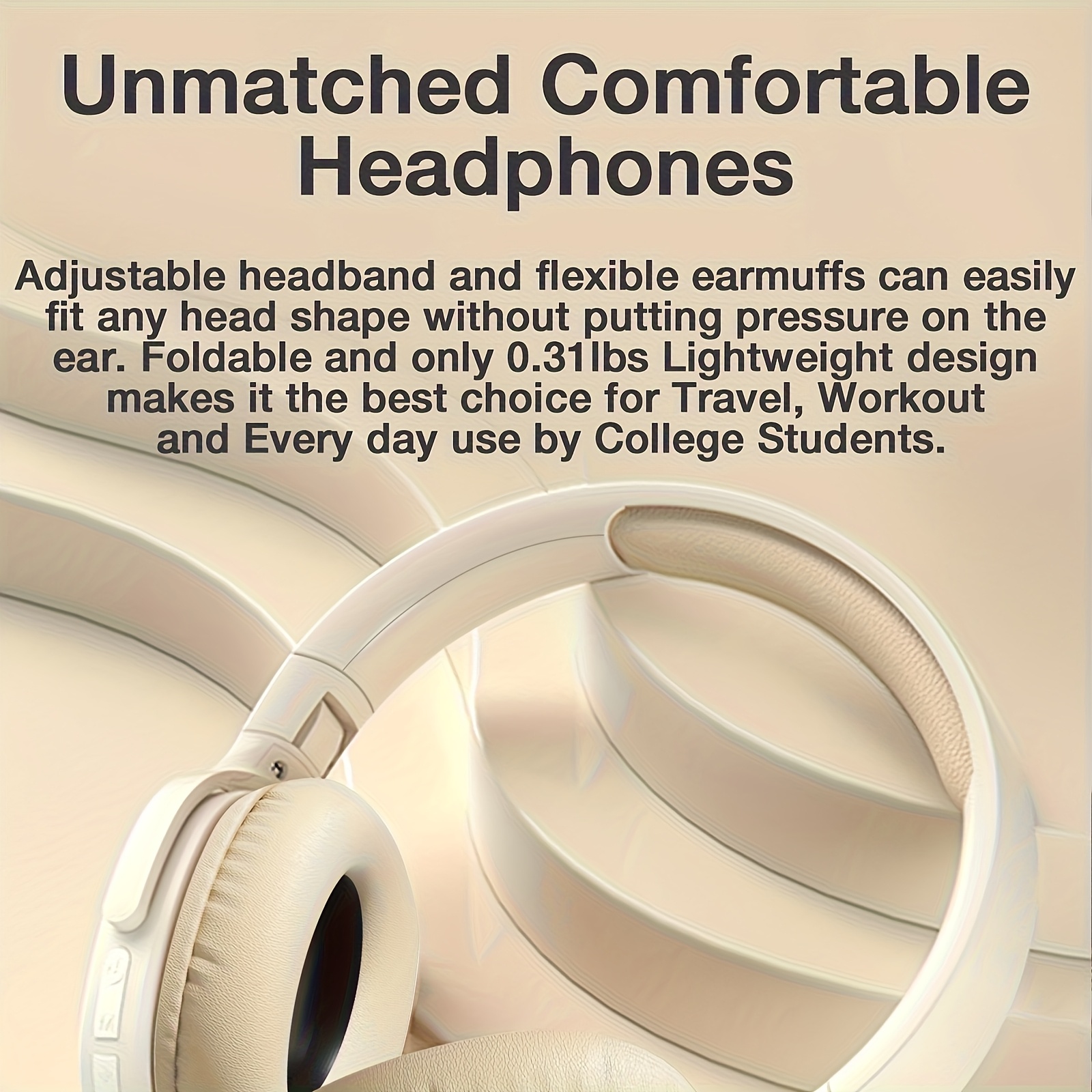 GENAI P2961 Over-Ear Wireless Headphones - 20H Playtime, Comfortable & Foldable, Wireless Connectivity, Noise-Canceling Mic, USB Charging Case, Ideal for Travel, Home, Office - Sleek White Design - Image 4