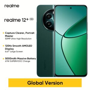 Realme 12+ 5G 8GB+256GB 5G LTE, Global Version, Unlocked Cellphone, Andriod 14 Smartphone, LYT-600 OIS Portrait Camera, Dimensity 7050 5G Chipset, 120Hz Smooth AMOLED Display and 67W Fast Charge, Pioneer Green