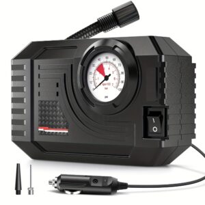 Carsun 150PSI Portable Car Air Compressor Pump - Tire Inflator for Auto, Motorcycle, Bicycle | LED Light | 12V DC Power Supply | Durable Black Design with Gauge Display, Tire Inflation|Compact Size|Gauge Display