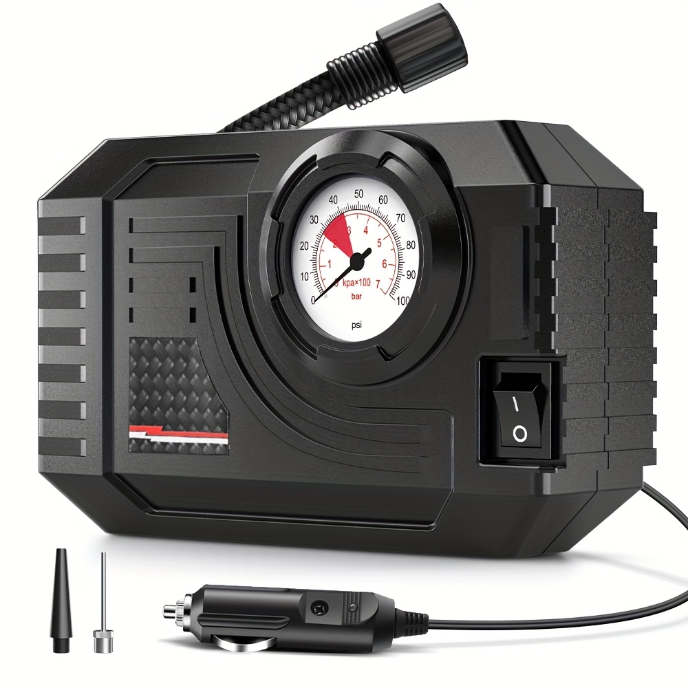 Carsun 150PSI Portable Car Air Compressor Pump - Tire Inflator for Auto, Motorcycle, Bicycle | LED Light | 12V DC Power Supply | Durable Black Design with Gauge Display, Tire Inflation|Compact Size|Gauge Display