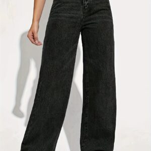 CPUY Women's Slim-Fit Straight-Leg Jeans - High-Quality Viscose Blend, Mid-Rise, Solid Black, Machine Washable, Casual & Office Wear, Casual Wear Jeans | Straightleg Design | Textured Denim
