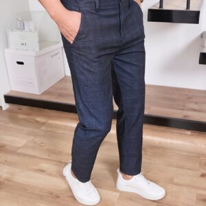 Men'S Stylish Plaid Dress Pants - Navy Blue, Semi-Formal, Casual Business Attire, All-Season Comfort, Regular Fit, Allseason Pants|Plaid Pattern Pants|Stretchable Fabric