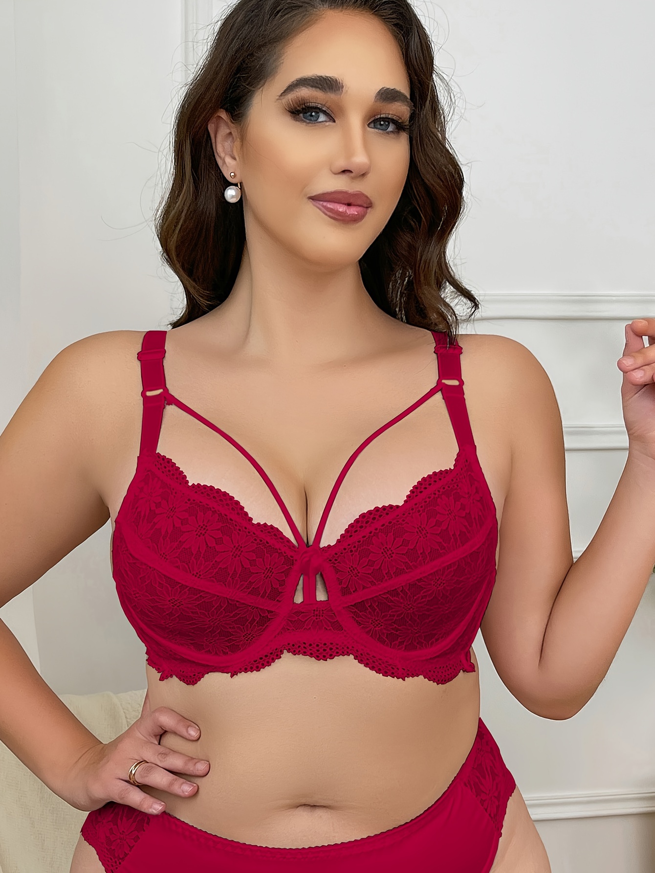 Julexy Plus Size Lace Bralette with Cross Strap Detail - Sexy Elegant Collection, Polyamide and Elastane Blend with Medium Stretch, Solid Color, Underwire, Knit Fabric, No Padding - Women'S Fashion Lingerie