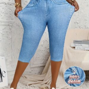 Plus-Size Women'S Digital Printed Stretchy Skinny Capri Pants