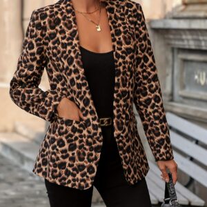 【Orientation】Leopard Print Buttonless Placket Retort Collar Suit Women
