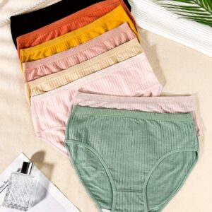 8pcs Women'S Plus Size Briefs - Assorted Colors, Comfort Stretch, High-Waisted, Seamless Underwear