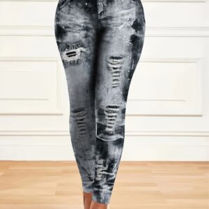Plus Size All Over Print Skinny Leggings, Casual High Waist Stretchy Leggings, Women's Plus Size Clothing