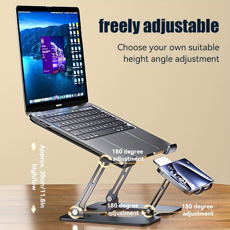 2-in-1 Adjustable Carbon Steel Stand For Phones, Laptops & Tablets - Foldable, Height-Adjustable With Enhanced Cooling Pad - Image 7