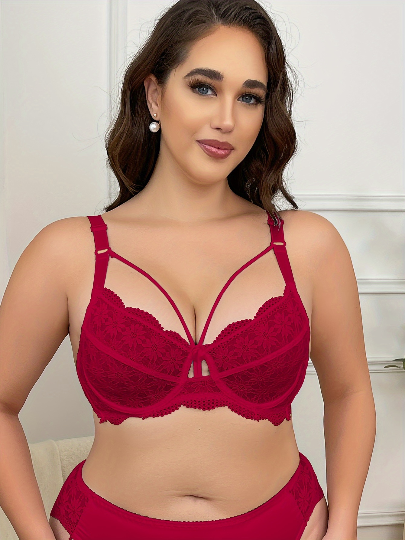 Julexy Plus Size Lace Bralette with Cross Strap Detail - Sexy Elegant Collection, Polyamide and Elastane Blend with Medium Stretch, Solid Color, Underwire, Knit Fabric, No Padding - Women'S Fashion Lingerie - Image 3
