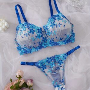 Elegant Floral Embroidered Lingerie Set for Women, Mesh Embroidered Bra And Panties, Plus Size Sexy Lingerie
