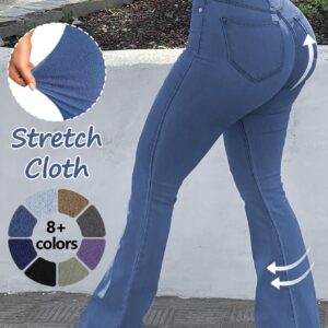 GILIPUR MH1025 Light Blue Retro High-Waist Stretch Straight Leg Women's Pants, Street Style Solid Color Long Pants with Pockets, All-Season Comfortable Stretch Fabric, Machine Washable