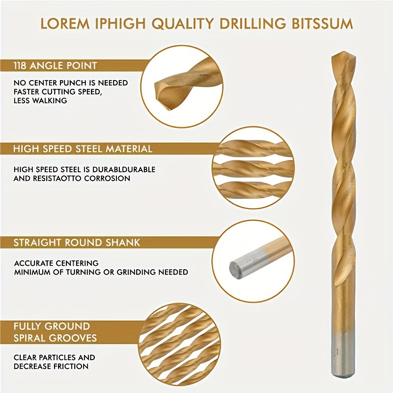 50pcs Titanium Coated High Speed Steel Drill Bits - High Quality 135° Point, Suitable for DIY Handcraft, Woodworking, Carving and Jewelry Making, Size 1/25" to 1/8", Metal Cylindrical - Image 10