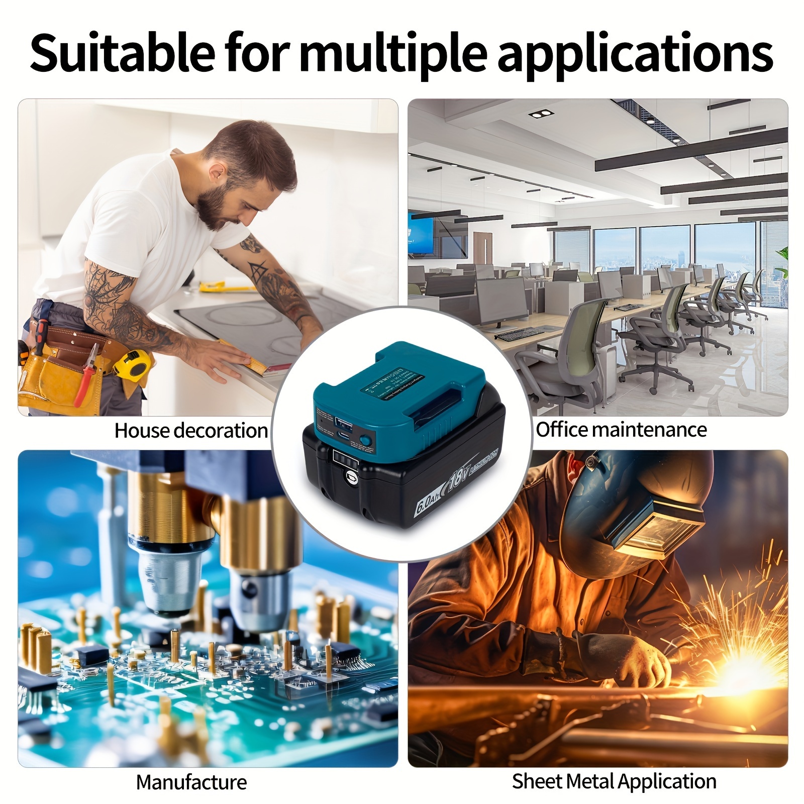 Makita 18V Lithium Battery Fast Charger Dock - Portable Adapter with 5V USB & 18W Type-C Ports, 1pc, Battery Adapter - Image 10