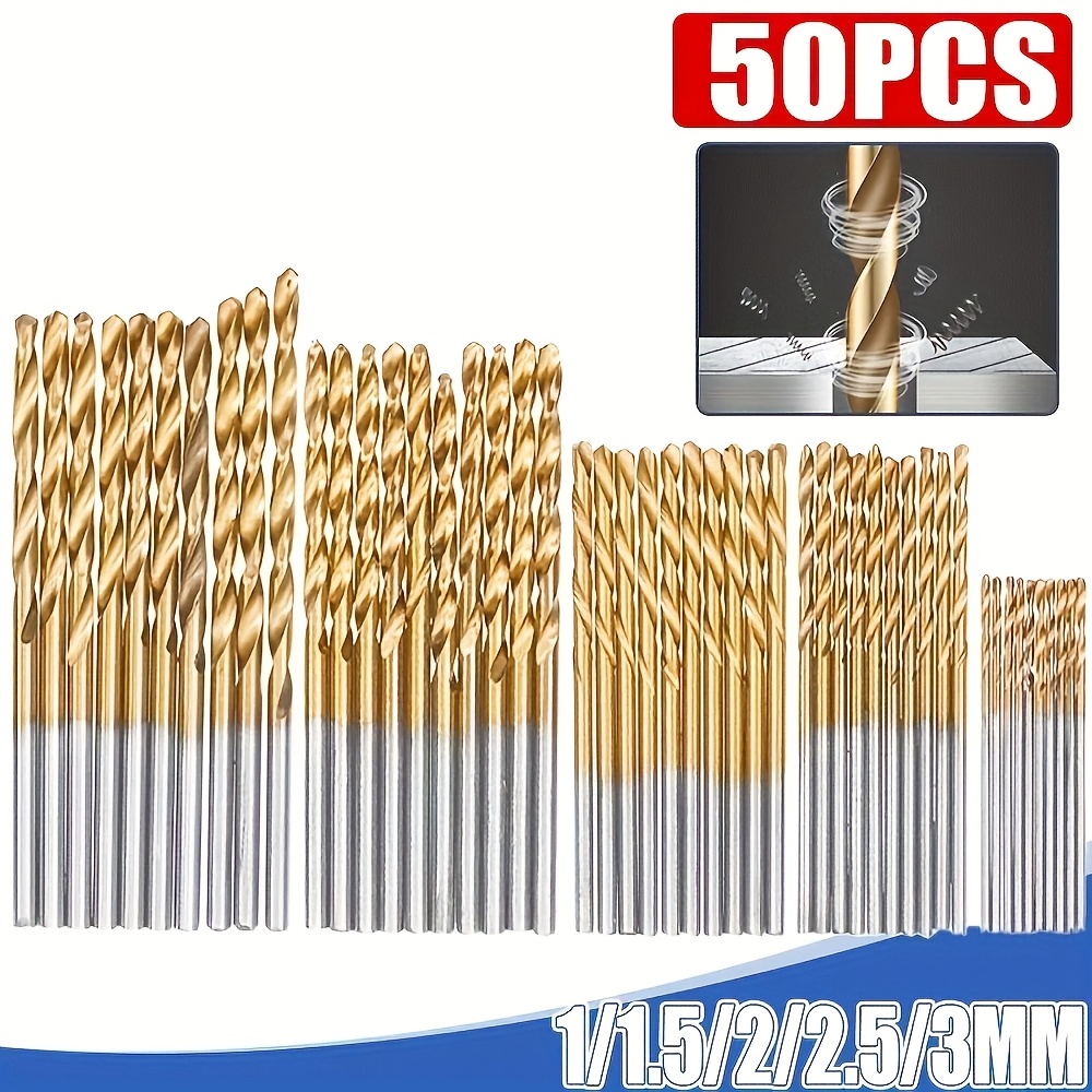 50pcs Titanium Coated High Speed Steel Drill Bits - High Quality 135° Point, Suitable for DIY Handcraft, Woodworking, Carving and Jewelry Making, Size 1/25" to 1/8", Metal Cylindrical - Image 5
