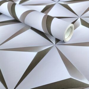 Silvery Gray Modern Geometric Pattern Wallpaper, Self-Adhesive and Easy to Maintain, Silvery Grey 3D Polygon Vinyl Contact Paper, Suitable for Walls, Stairs, Countertops, Cabinets, Living Room, Bedroom, Hallway, 1000*45cm/393.7*17.71inch