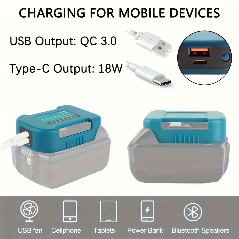 Makita 18V Lithium Battery Fast Charger Dock - Portable Adapter with 5V USB & 18W Type-C Ports, 1pc, Battery Adapter - Image 5
