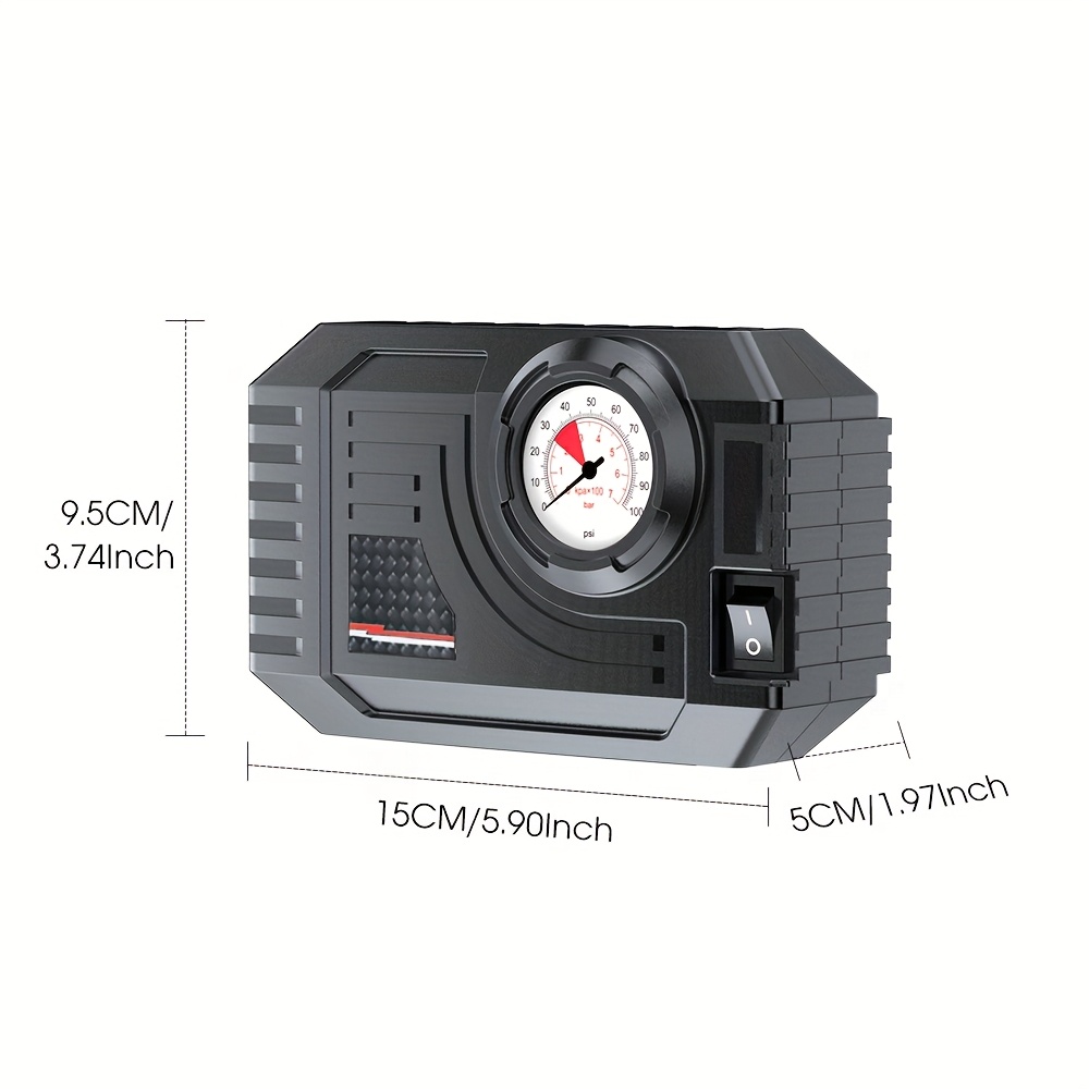 Carsun 150PSI Portable Car Air Compressor Pump - Tire Inflator for Auto, Motorcycle, Bicycle | LED Light | 12V DC Power Supply | Durable Black Design with Gauge Display, Tire Inflation|Compact Size|Gauge Display - Image 6