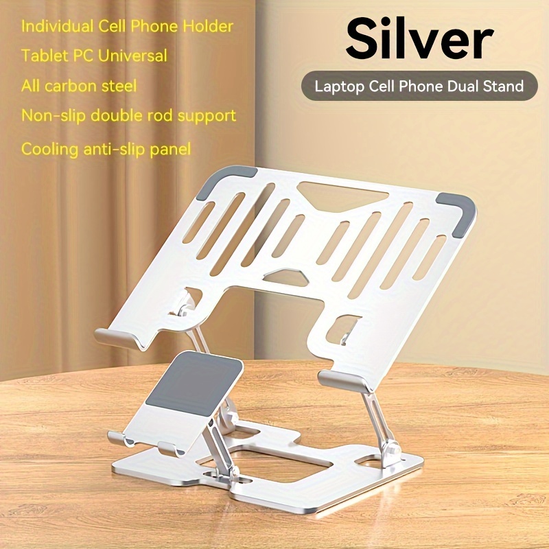 2-in-1 Adjustable Carbon Steel Stand For Phones, Laptops & Tablets - Foldable, Height-Adjustable With Enhanced Cooling Pad - Image 4
