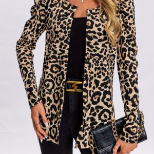 Women's Leopard Print Lightweight Jacket - Elegant Loose Fit Mid-Length Open Front Coat with Long Sleeves, Machine Washable Spring Summer Fall Casual Outerwear, Leopard Print Jacket, Seasonal Fashion, Buckle Belt Accent, No Button Closure