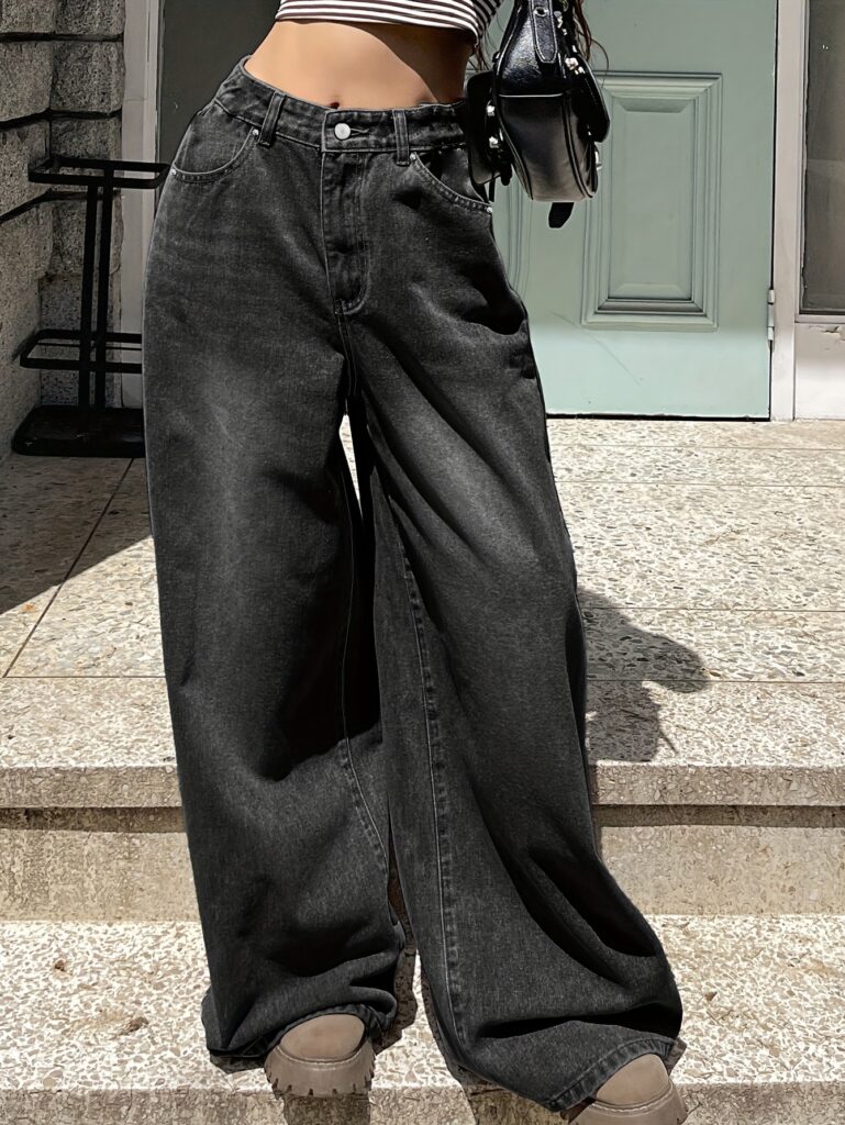 Women'S High-Waisted Wide Leg Jeans - Loose Fit, Effect, Washed Blue Denim, Casual Style, Non-Stretch Fabric, Perfect for Spring/Summer/Fall, Casual Wear Jeans | Highwaisted Jeans | Polyester Blend Jeans