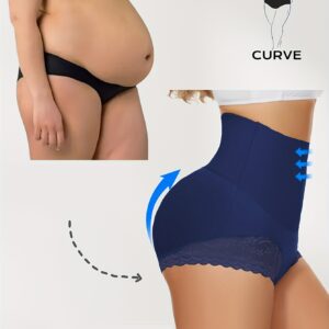 Women's Plus Size High Waist Shapewear Panties - Soft, Comfortable Nylon Blend with Lace Detail, Breathable & Elastic Tummy Control, Elegant Solid Color Briefs