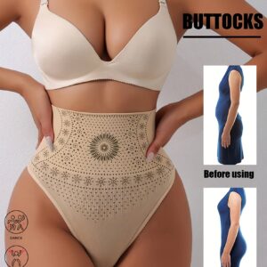 1pc Women's High-Waisted Shaping Thong - Dot Geometric Pattern Fabric Tummy Control Butt Lifter, Medium Compression for Curvy Body, Travel-Friendly (Black & Beige), Curve Enhancement, Elegant Undergarment, Texture, Nontransparent Fabric, Travel Underwear, Stylish Undergarment, Breathable Material, Seamless Panty, Travel Essentials