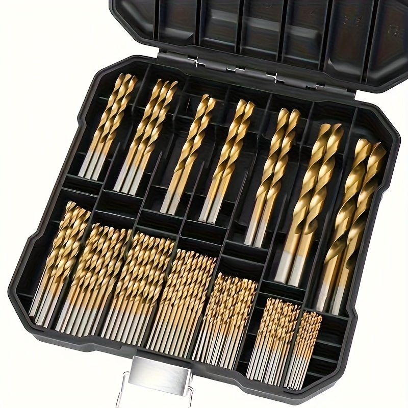 50pcs Titanium Coated High Speed Steel Drill Bits - High Quality 135° Point, Suitable for DIY Handcraft, Woodworking, Carving and Jewelry Making, Size 1/25" to 1/8", Metal Cylindrical