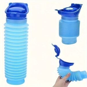 1pc Portable Collapsible Urinal for Travel, Camping & Hiking - Reusable, Flexible, Light Blue & Black Design with Handle, Spill-Proof Functionality for Men, Women & Youngsters