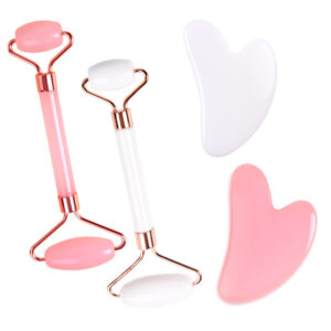 2pcs Pink Resin Material Scraping and Facial Roller Massage Set, Manual Relaxation Tool to Promote Skin Relaxation, No Batteries Required, No Power Required