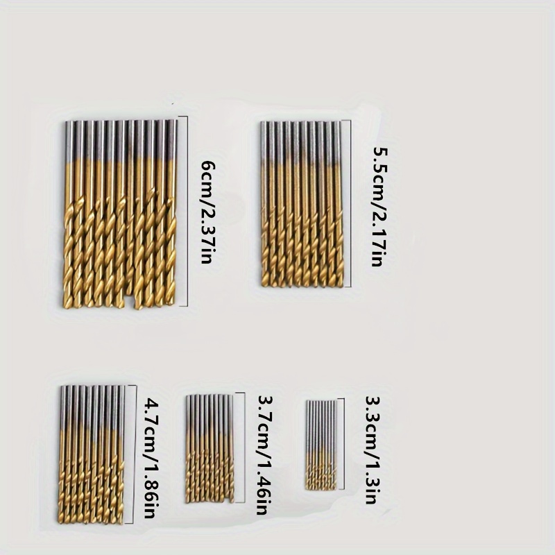 50pcs Titanium Coated High Speed Steel Drill Bits - High Quality 135° Point, Suitable for DIY Handcraft, Woodworking, Carving and Jewelry Making, Size 1/25" to 1/8", Metal Cylindrical - Image 4