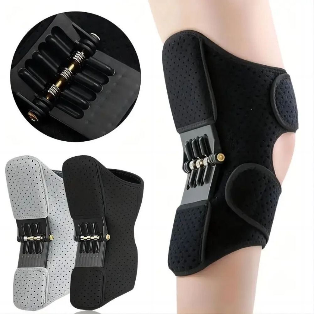 Men'S Adjustable Knee Brace with Powerful Rebound Springs - Non-Slip Breathable Knee Support for Outdoor Sports & Hiking, Black, Hiking Gear, Secure Fit Strap, Durable Construction