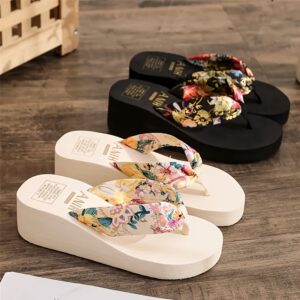 Women's Floral Print Wedge Flip Flops - Stylish Slip-On Beach Slides with Soft EVA Sole, Vibrant Floral Design for Summer Outings, Holiday Sandals | Vibrant Beachwear | Comfortable Wear