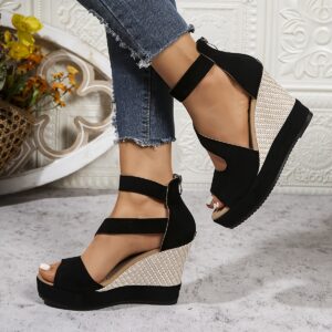 Women'S Elegant Olive Green Platform Sandals with Zipper Closure - Stylish Wedge Heel, Open Toe Design, Synthetic Insole & Sole, Perfect for Summer, Summer Footwear | Elegant Sandals | Zipper Closure Shoes