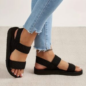 Women's Summer Flat Sandals, Lightweight Open Toe Elastic Strap Slip On Shoes, Comfy Casual Beach Sandals