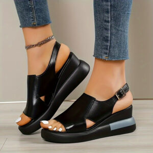 Comfortable Flat Heel Platform Wedge Sandals for Women - Soft Faux Upper, Buckle Strap, Open Toe Design, Polyurethane PU Sole, All-Season Casual Shoes for Everyday Wear